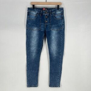 Star Apparel Skinny Jeans Women 7 Blue Denim Cotton Stretch Button Fly Mid Rise‎